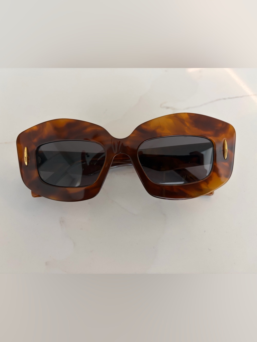 Loewe Tortoiseshell Rectangular Sunglasses with Dark Lenses